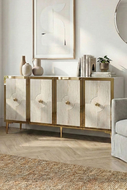 Κονσόλα Μπουφές 125x75x32 εκ Λευκό / Τραβερτίνο / Χρυσό 555CHM1563