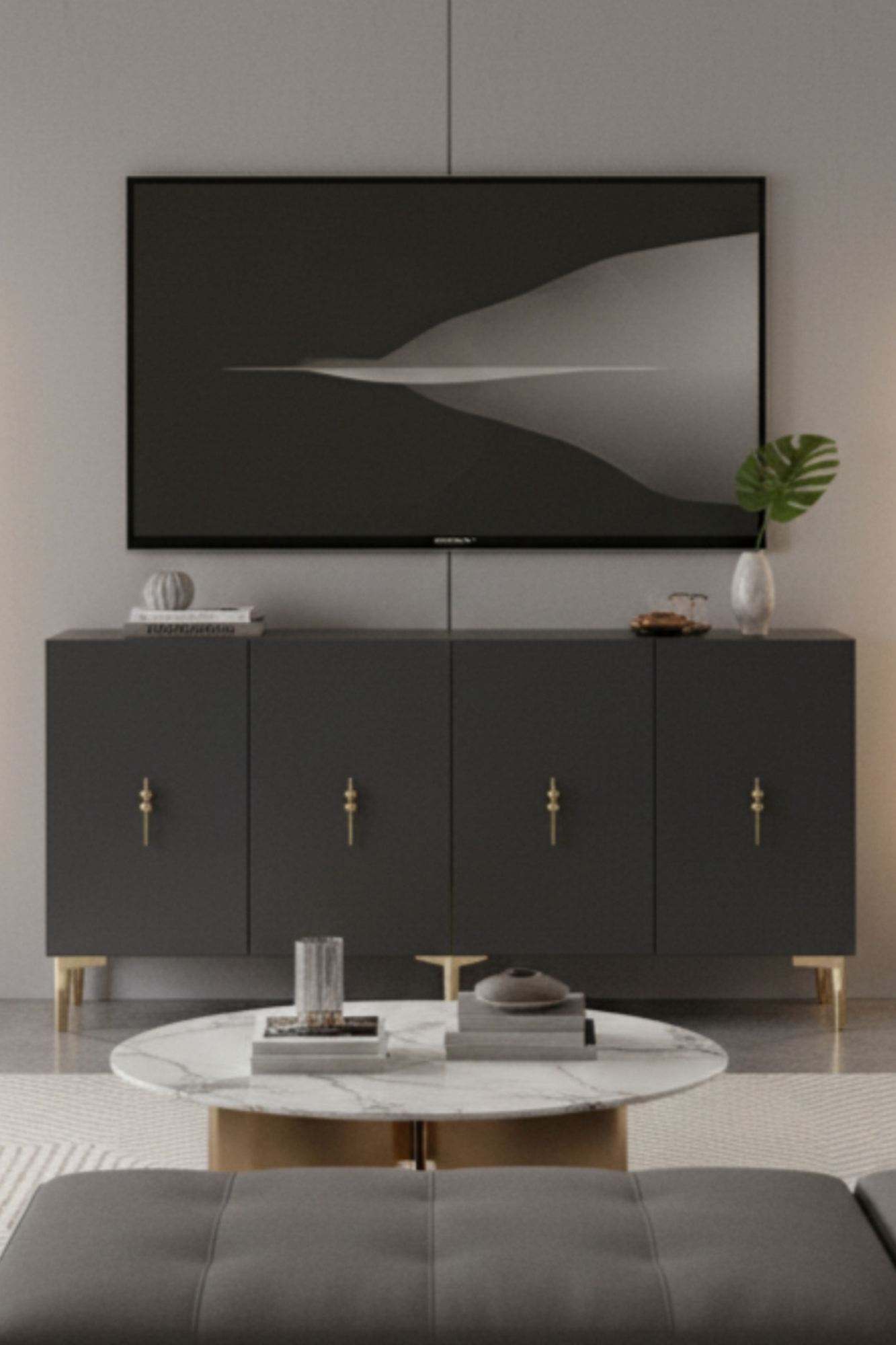 Κονσόλα Μπουφές 125x75x32 εκ Ανθρακί / Χρυσό 555CHM1565