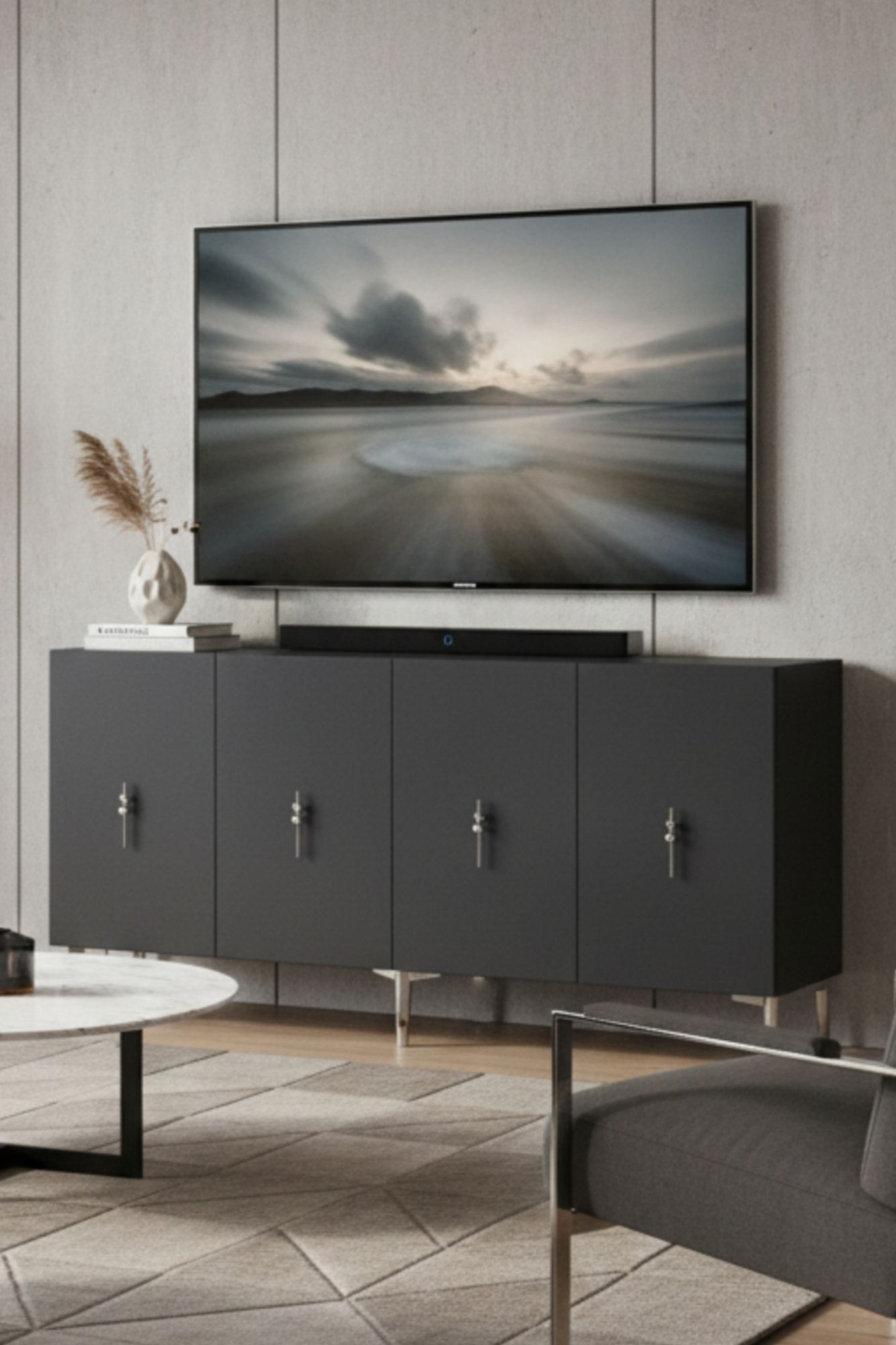 Κονσόλα Μπουφές 125x75x32 εκ Ανθρακί / Ασημί 555CHM1566