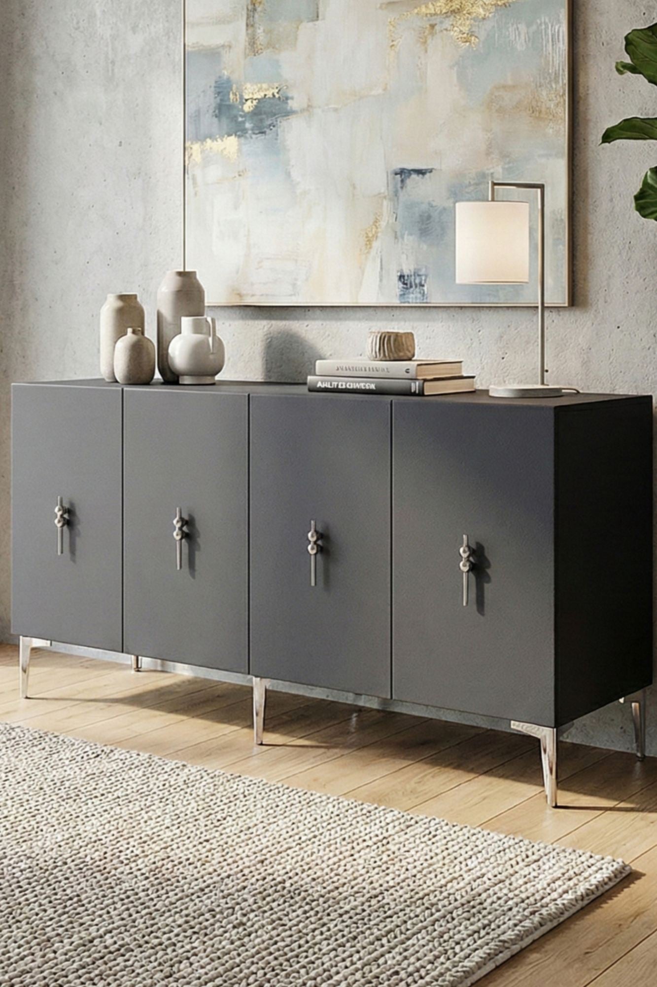 Κονσόλα Μπουφές 125x75x32 εκ Ανθρακί / Ασημί 555CHM1566