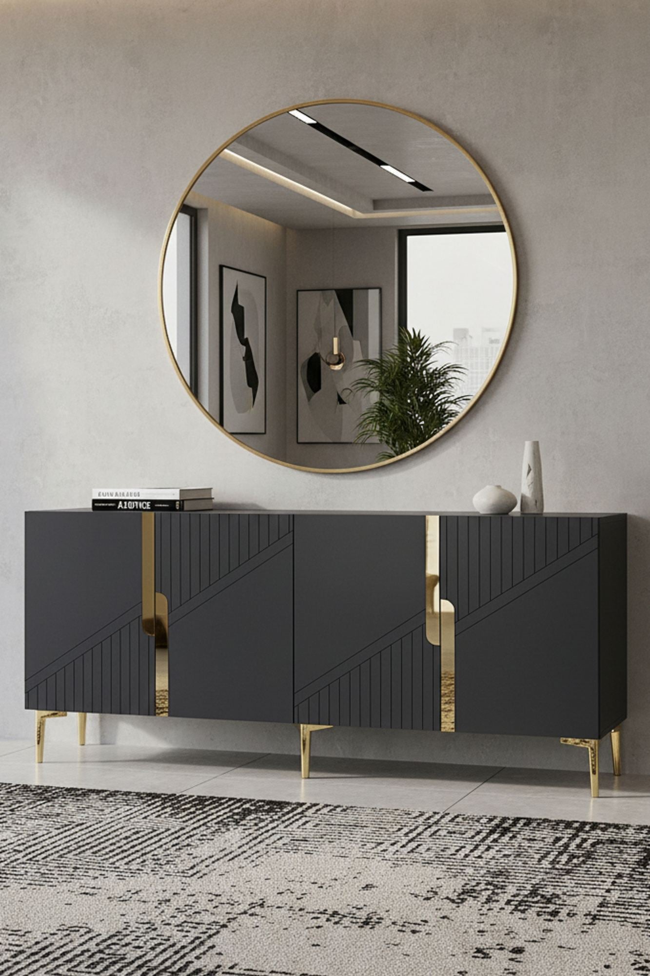 Κονσόλα Μπουφές 125x75x32 εκ Ανθρακί / Χρυσό 555CHM1571