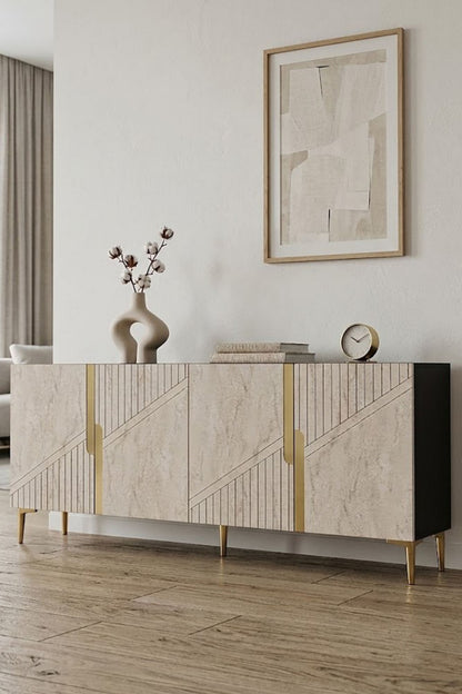 Κονσόλα Μπουφές 125x75x32 εκ Ανθρακί / Τραβερτίνο / Χρυσό 555CHM1573