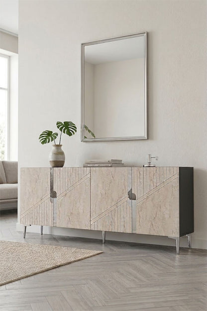 Κονσόλα Μπουφές 125x75x32 εκ Ανθρακί / Τραβερτίνο / Ασημί 555CHM1574
