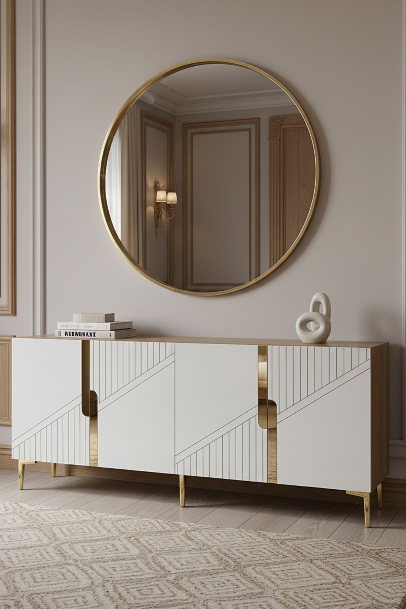Κονσόλα Μπουφές 125x75x32 εκ Δρυς Sapphire / Λευκό / Χρυσό 555CHM1579