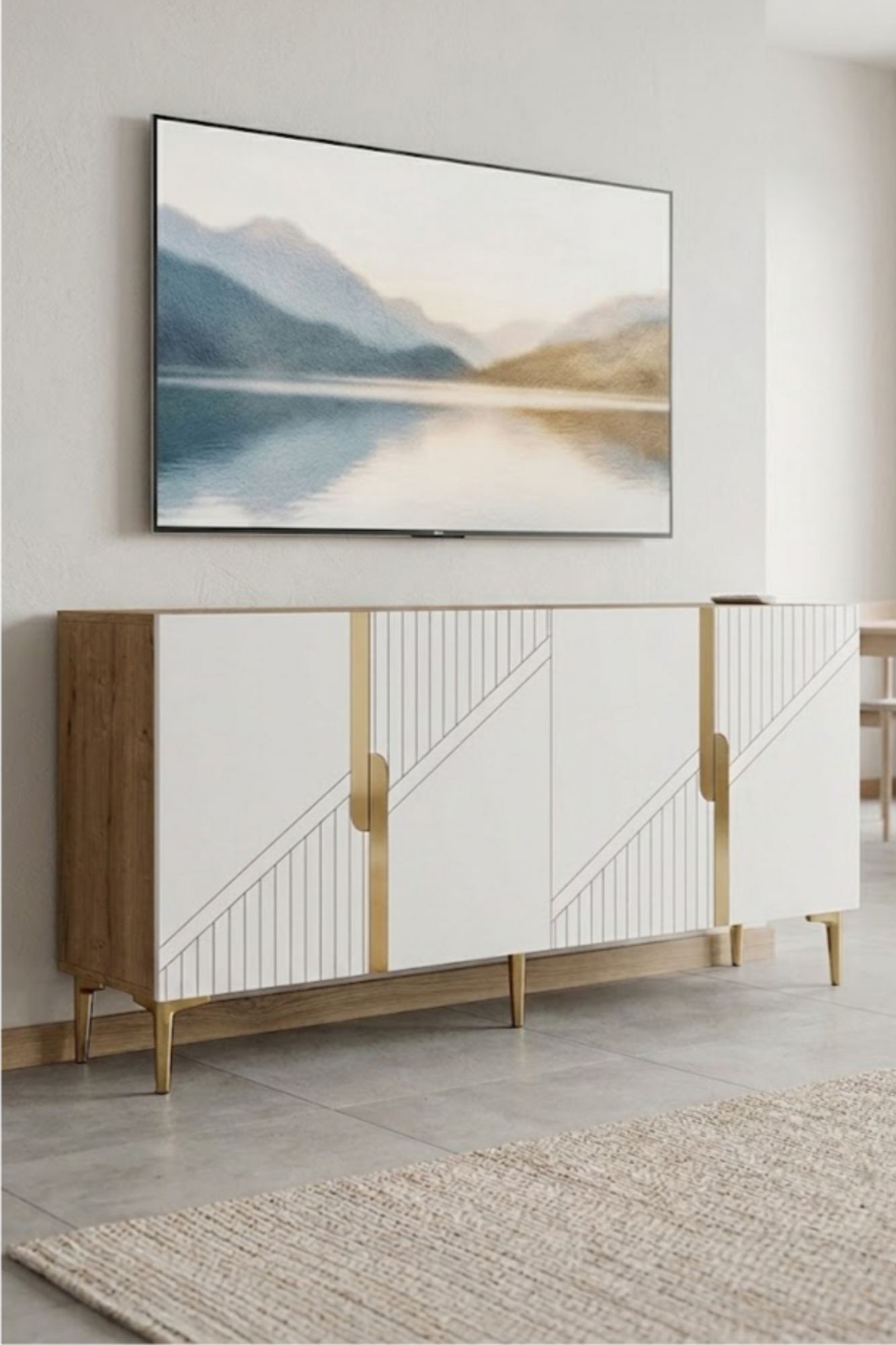 Κονσόλα Μπουφές 125x75x32 εκ Δρυς Sapphire / Λευκό / Χρυσό 555CHM1579