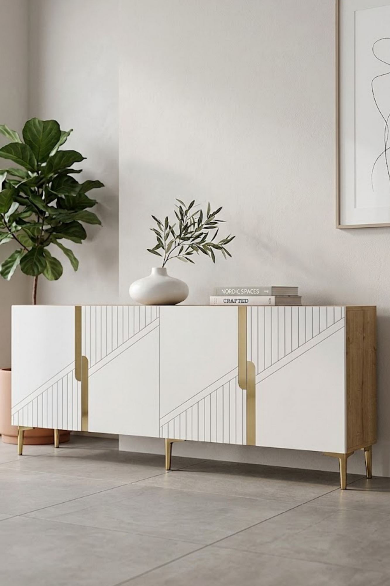 Κονσόλα Μπουφές 125x75x32 εκ Δρυς Sapphire / Λευκό / Χρυσό 555CHM1579
