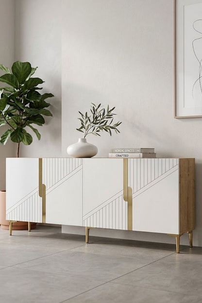 Κονσόλα Μπουφές 125x75x32 εκ Δρυς Sapphire / Λευκό / Χρυσό 555CHM1579