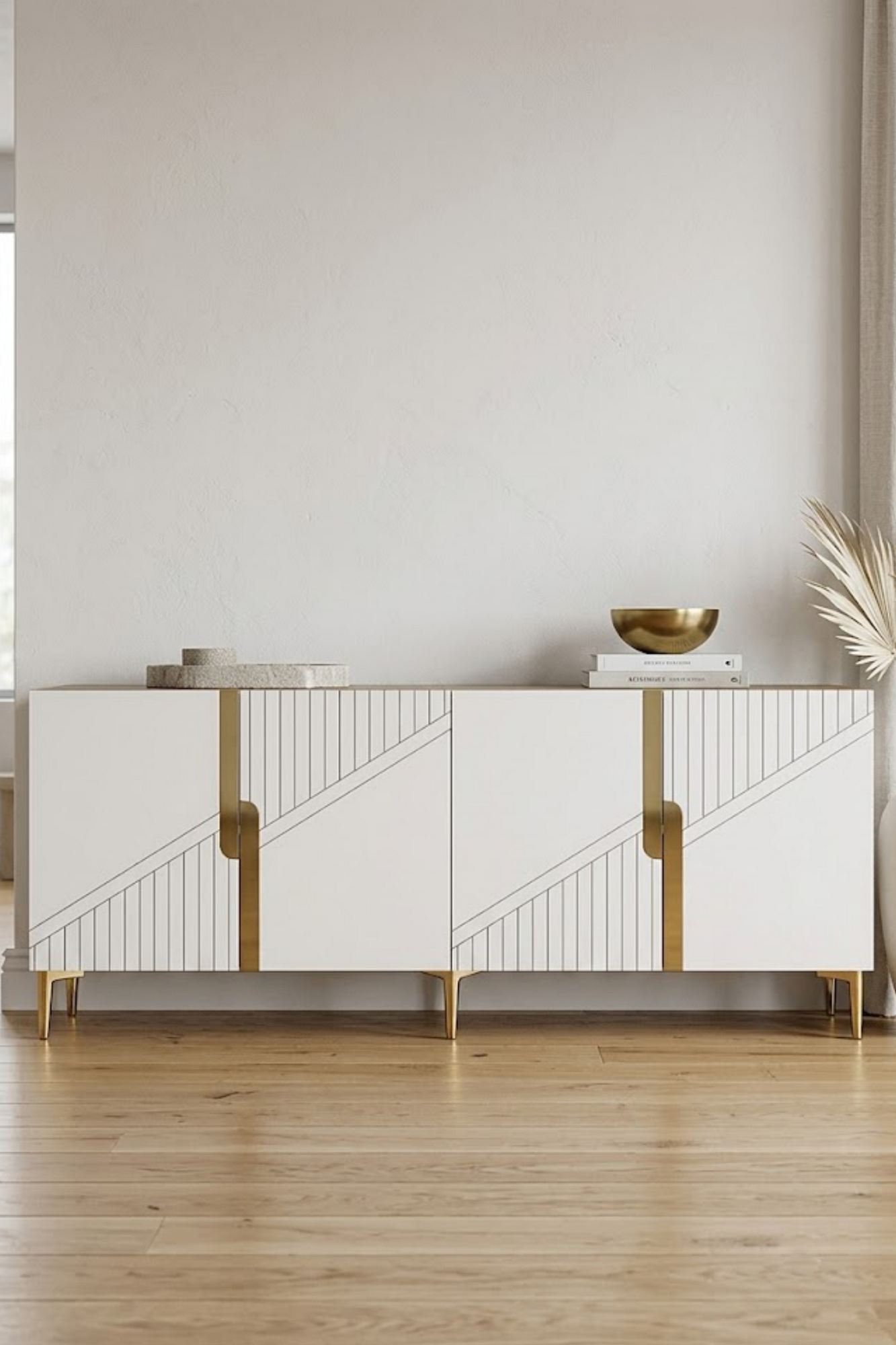Κονσόλα Μπουφές 125x75x32 εκ Δρυς Sapphire / Λευκό / Χρυσό 555CHM1579
