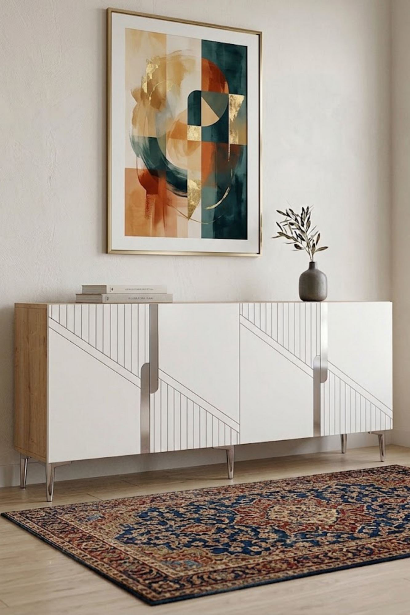 Κονσόλα Μπουφές 125x75x32 εκ Δρυς Sapphire / Λευκό / Ασημί 555CHM1580