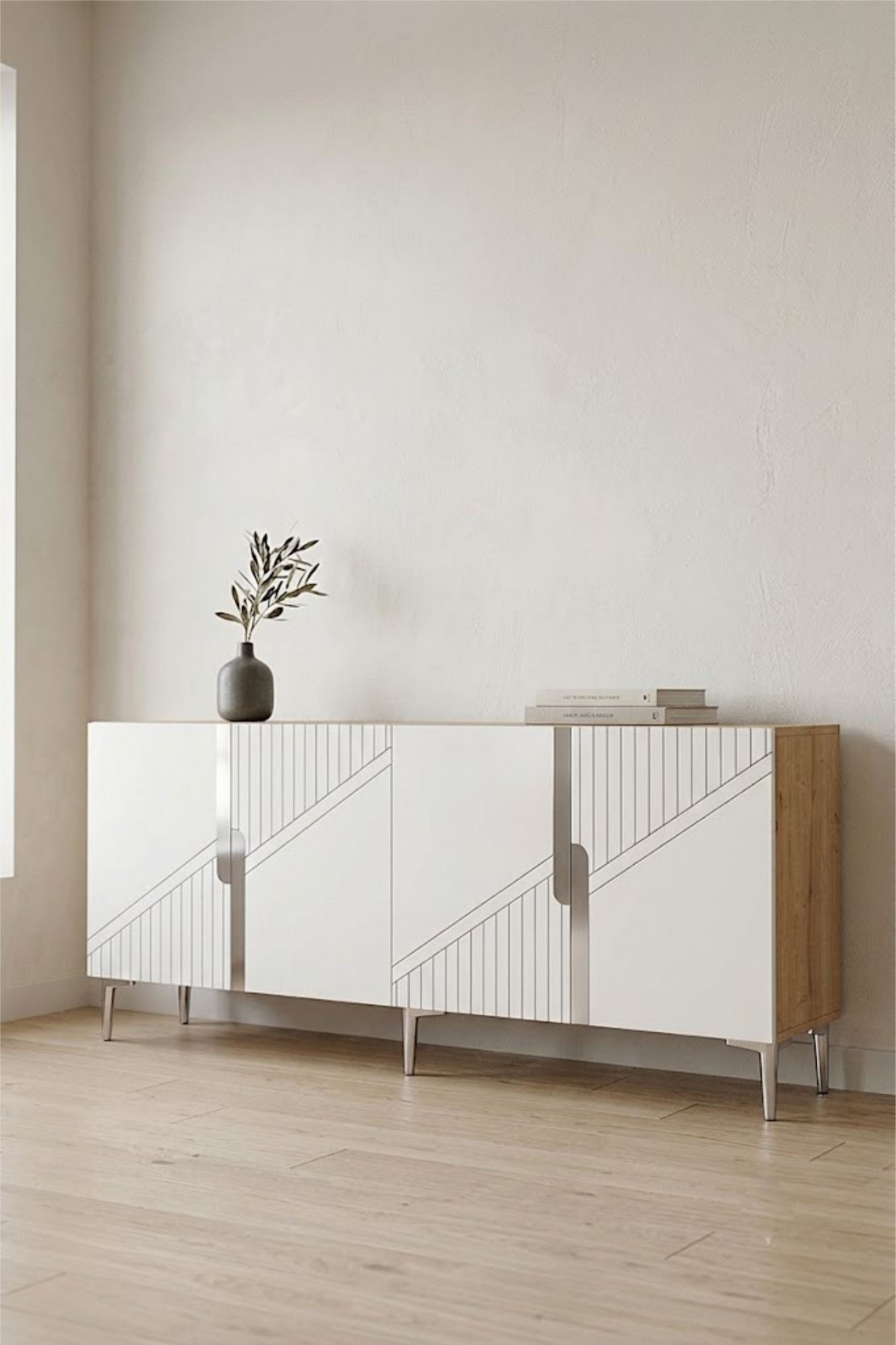 Κονσόλα Μπουφές 125x75x32 εκ Δρυς Sapphire / Λευκό / Ασημί 555CHM1580