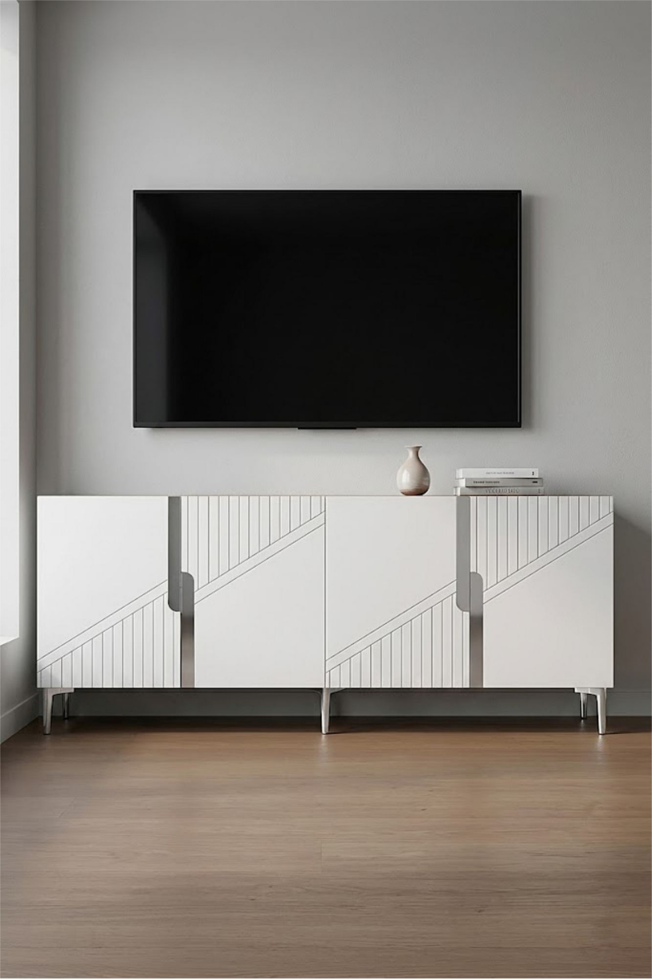 Κονσόλα Μπουφές 125x75x32 εκ Δρυς Sapphire / Λευκό / Ασημί 555CHM1580