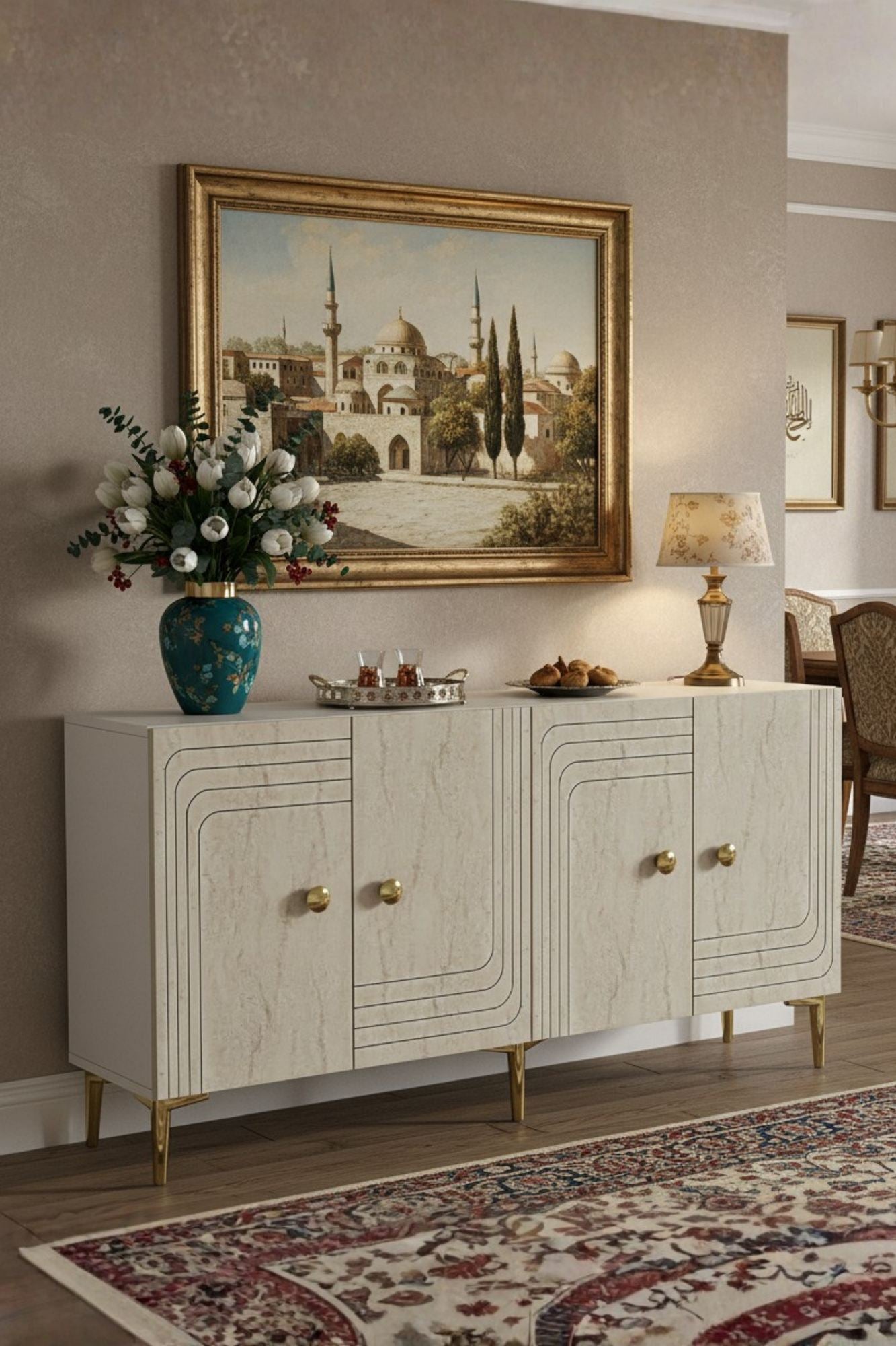 Κονσόλα Μπουφές 150x75x32 εκ Λευκό / Τραβερτίνο 555CHM1583
