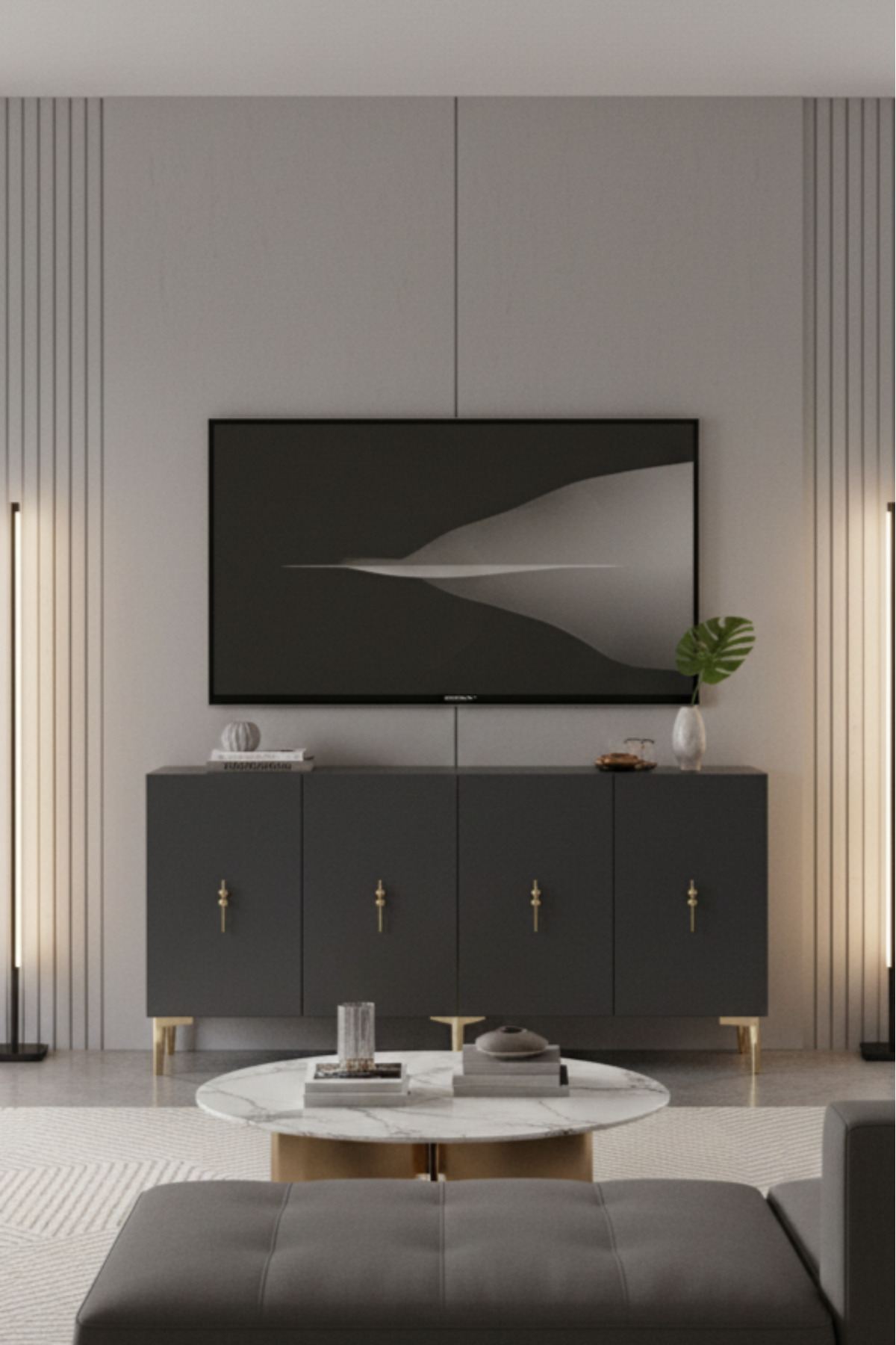 Κονσόλα Μπουφές 150x75x32 εκ Ανθρακί / Χρυσό 555CHM1587