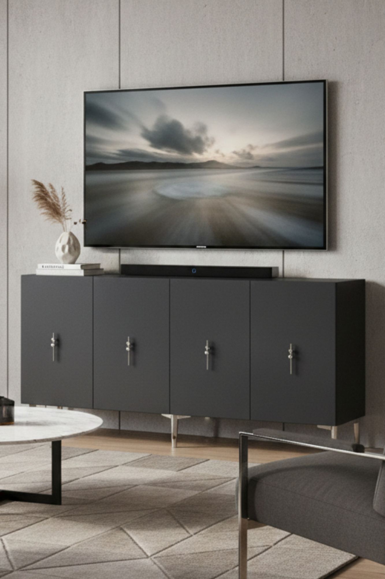 Κονσόλα Μπουφές 150x75x32 εκ Ανθρακί / Ασημί 555CHM1588