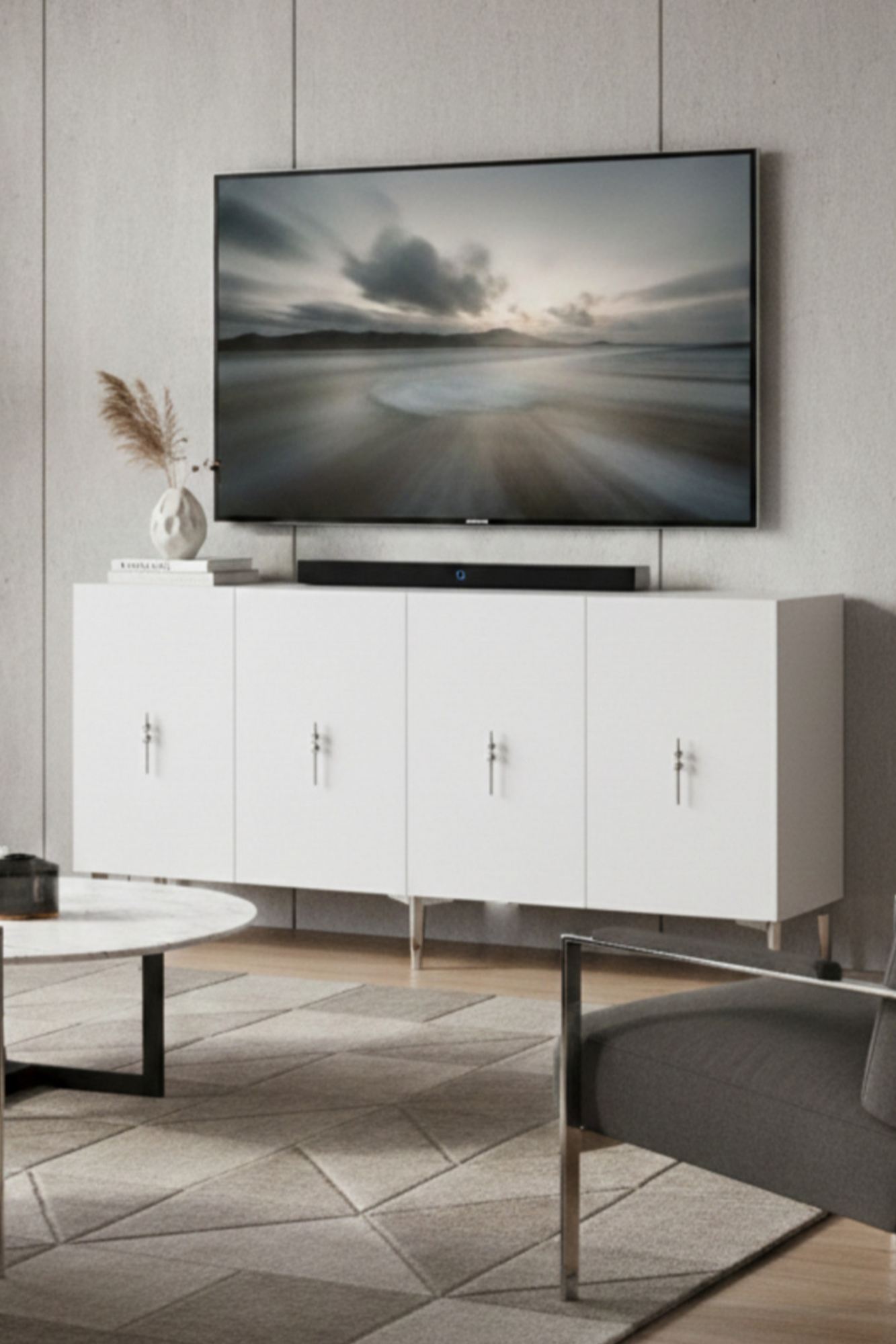 Κονσόλα Μπουφές 150x75x32 εκ Λευκό / Ασημί 555CHM1590