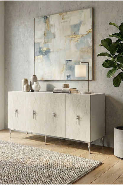 Κονσόλα Μπουφές 150x75x32 εκ Λευκό / Τραβερτίνο / Ασημί 555CHM1592