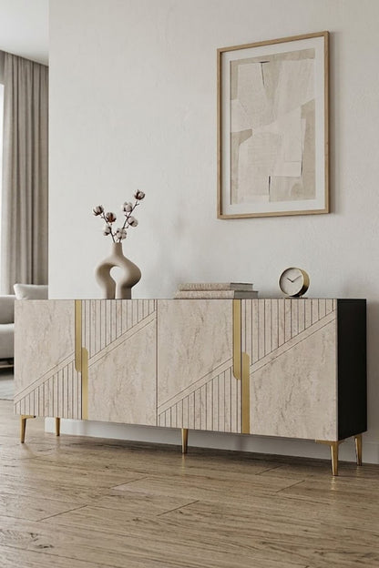 Κονσόλα Μπουφές 150x75x32 εκ Ανθρακί / Τραβερτίνο / Χρυσό 555CHM1593