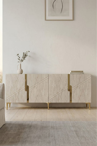 Κονσόλα Μπουφές 150x75x32 εκ Ανθρακί / Τραβερτίνο / Χρυσό 555CHM1593