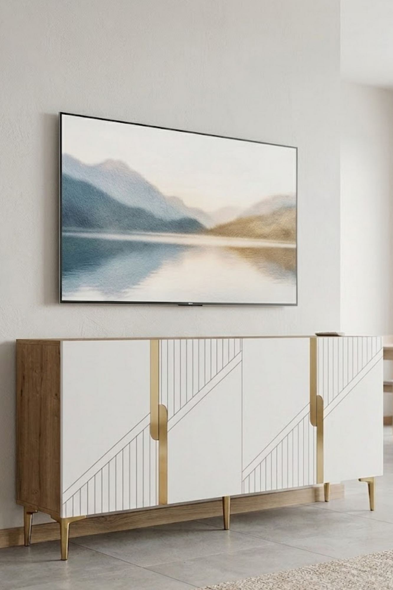 Κονσόλα Μπουφές 150x75x32 εκ Δρυς Sapphire / Λευκό / Χρυσό 555CHM1595
