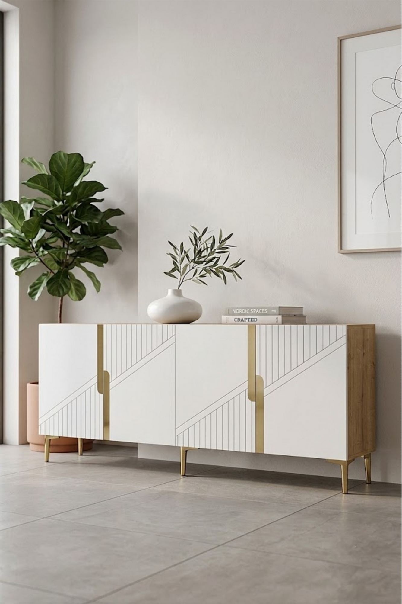 Κονσόλα Μπουφές 150x75x32 εκ Δρυς Sapphire / Λευκό / Χρυσό 555CHM1595