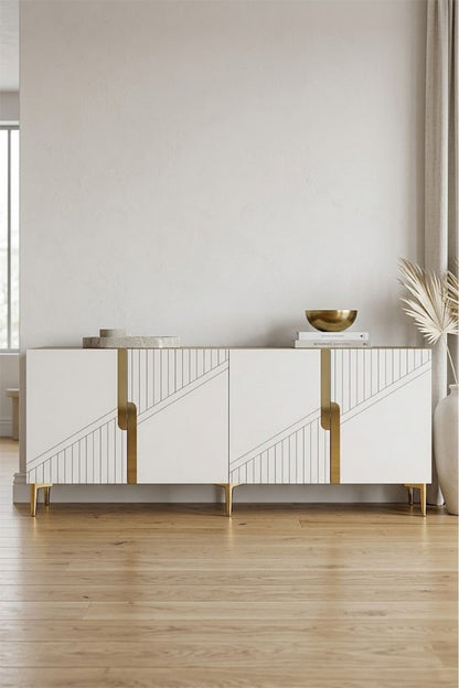 Κονσόλα Μπουφές 150x75x32 εκ Δρυς Sapphire / Λευκό / Χρυσό 555CHM1595