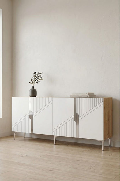 Κονσόλα Μπουφές 150x75x32 εκ Δρυς Sapphire / Λευκό / Ασημί 555CHM1596