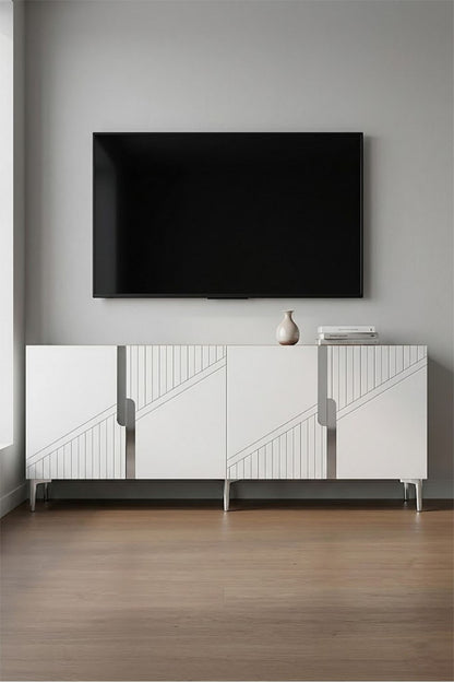Κονσόλα Μπουφές 150x75x32 εκ Δρυς Sapphire / Λευκό / Ασημί 555CHM1596