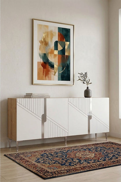 Κονσόλα Μπουφές 150x75x32 εκ Δρυς Sapphire / Λευκό / Ασημί 555CHM1596