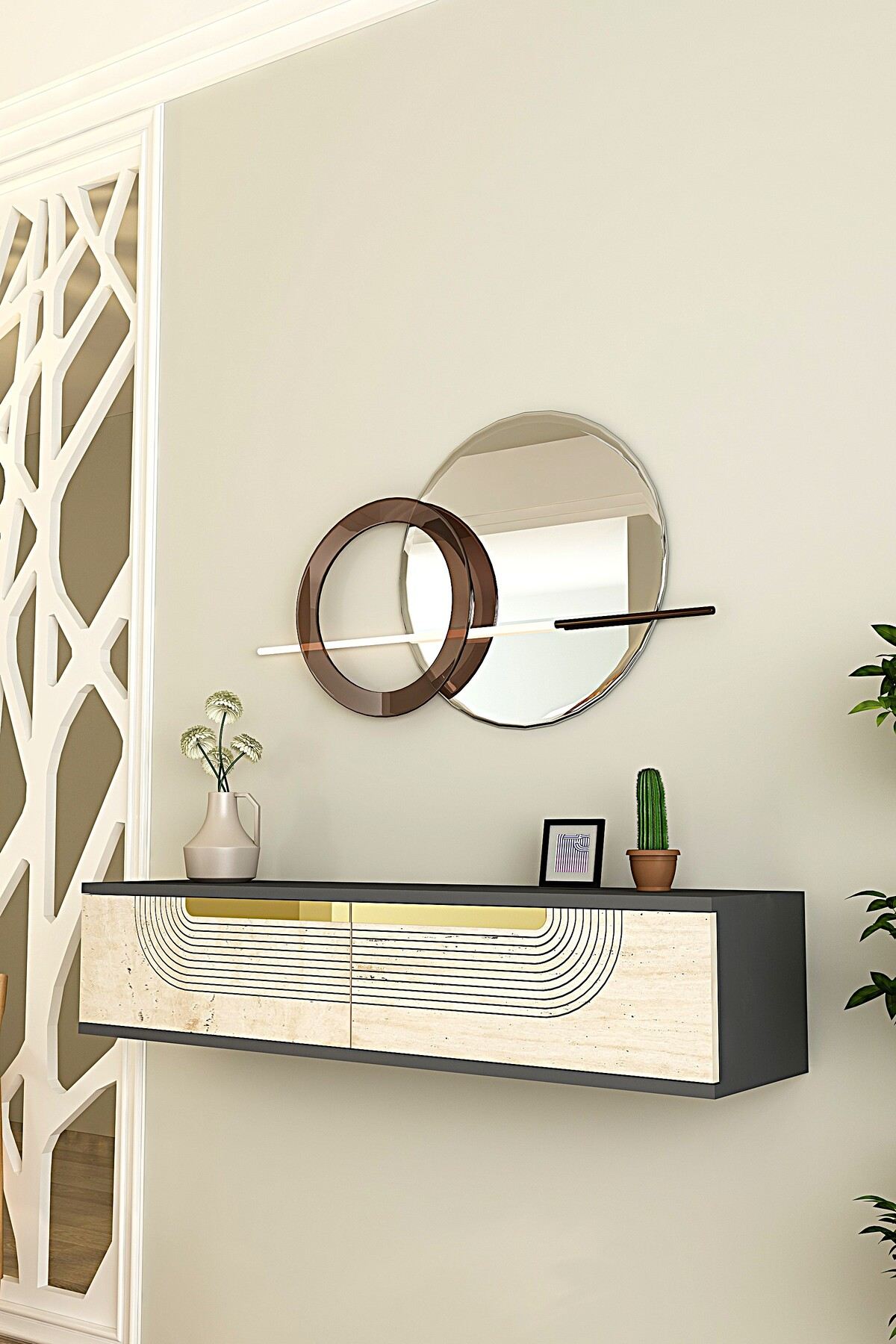 Συρταριέρα 120x25.5x29.6 εκ Ανθρακί / Travertine / Χρυσό 555CHM1602