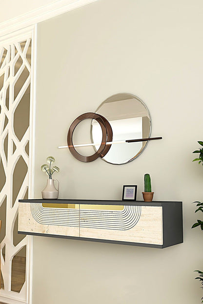 Συρταριέρα 120x25.5x29.6 εκ Ανθρακί / Travertine / Χρυσό 555CHM1602