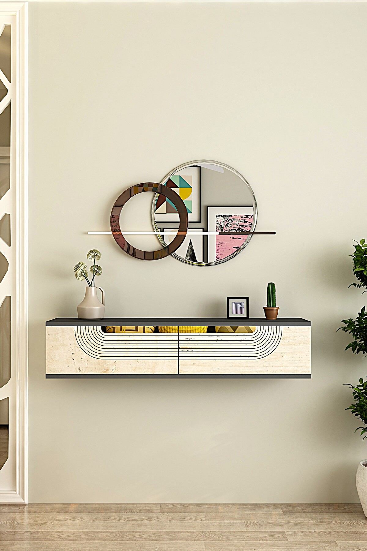 Συρταριέρα 120x25.5x29.6 εκ Ανθρακί / Travertine / Χρυσό 555CHM1602