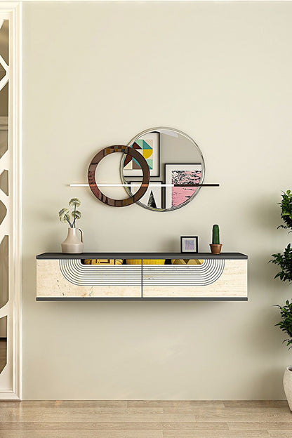 Συρταριέρα 120x25.5x29.6 εκ Ανθρακί / Travertine / Χρυσό 555CHM1602