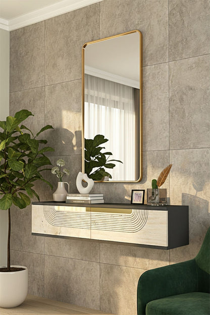 Συρταριέρα 120x25.5x29.6 εκ Ανθρακί / Travertine / Χρυσό 555CHM1602