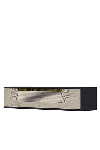 Συρταριέρα 120x25.5x29.6 εκ Ανθρακί / Travertine / Χρυσό 555CHM1602