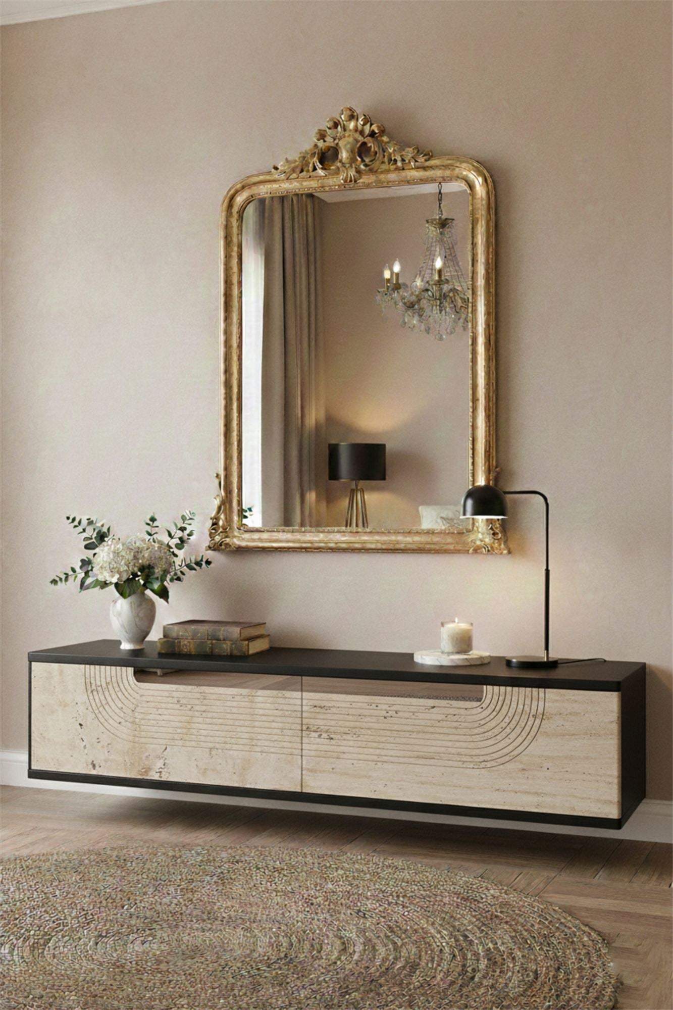 Συρταριέρα 120x25.5x29.6 εκ Ανθρακί / Travertine / Ασημί 555CHM1603