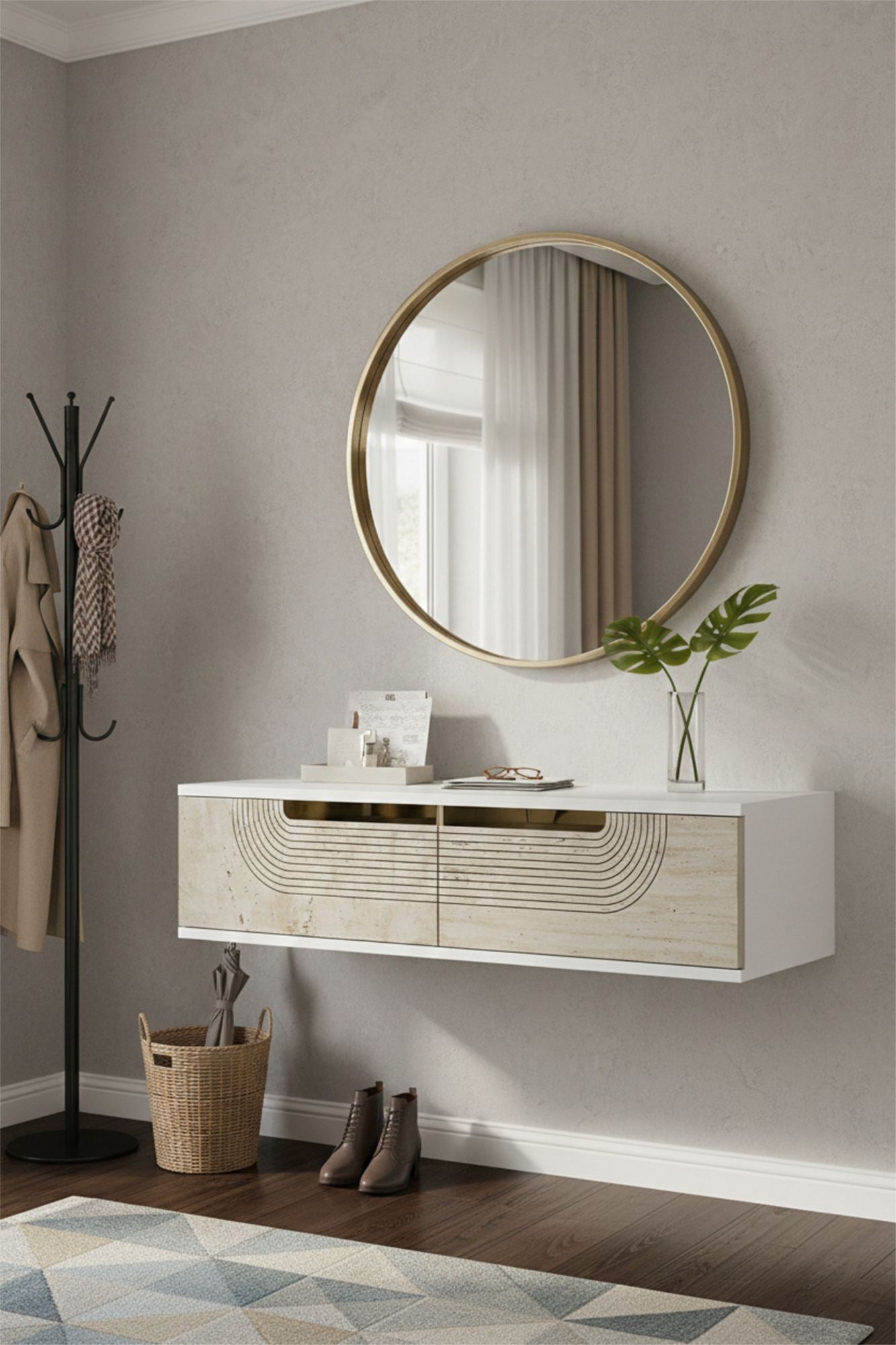 Συρταριέρα 120x25.5x29.6 εκ Λευκό / Travertine / Χρυσό 555CHM1606