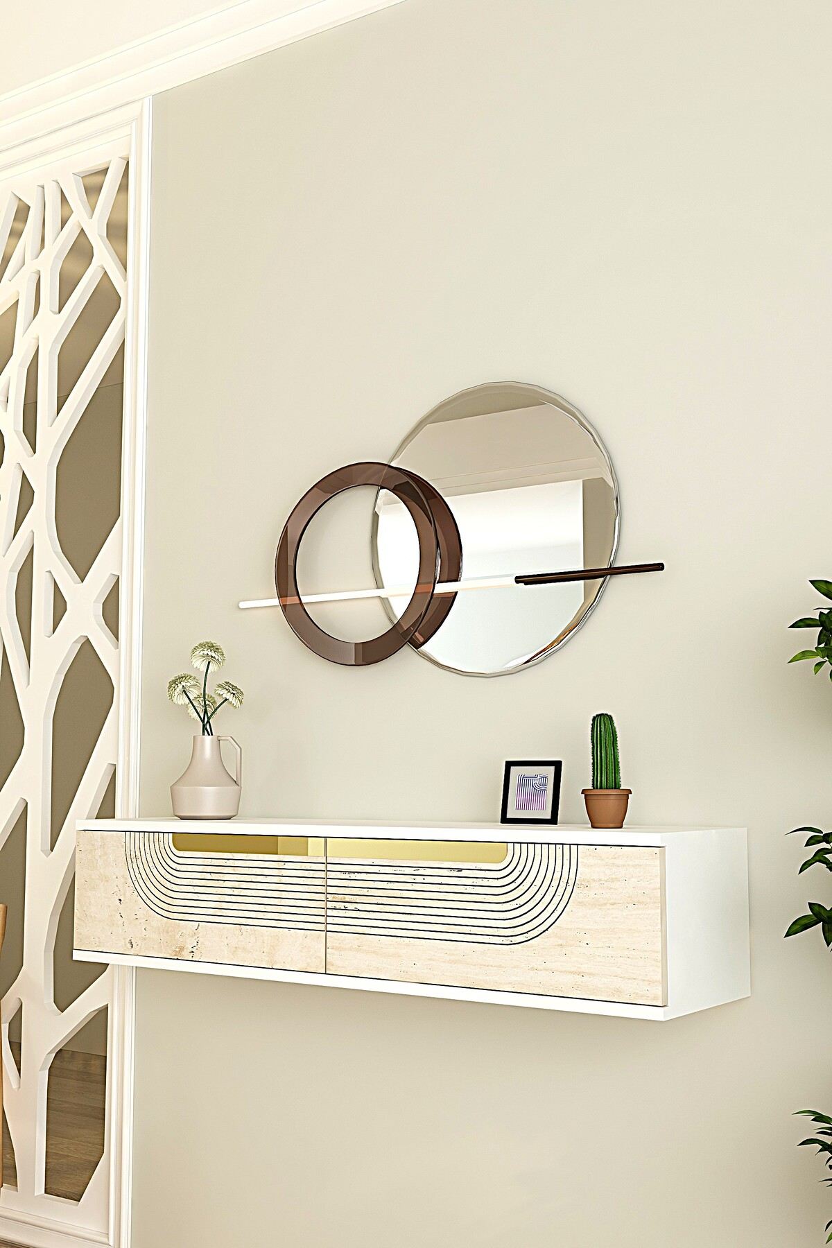 Συρταριέρα 120x25.5x29.6 εκ Λευκό / Travertine / Χρυσό 555CHM1606