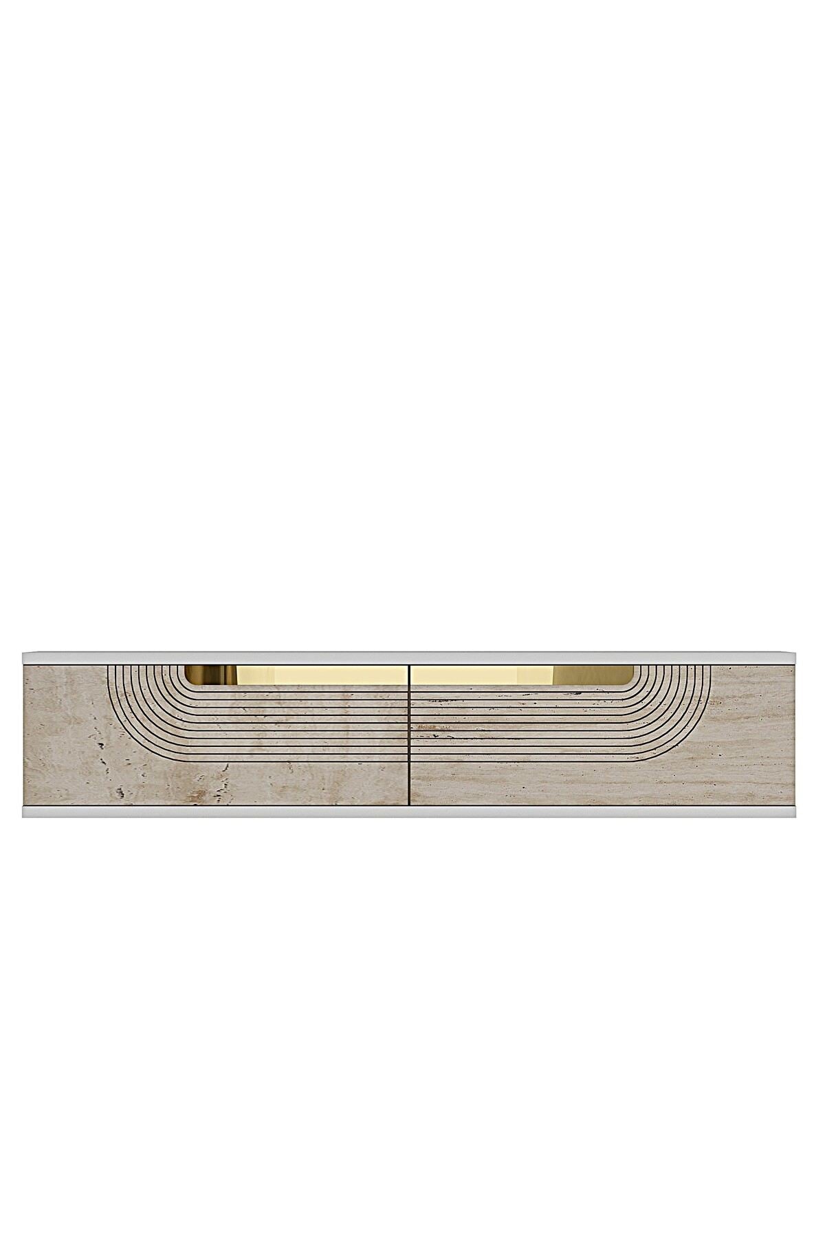 Συρταριέρα 120x25.5x29.6 εκ Λευκό / Travertine / Χρυσό 555CHM1606