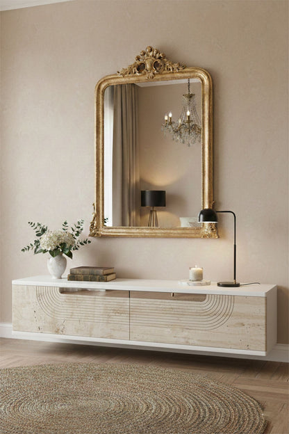 Συρταριέρα 120x25.5x29.6 εκ Λευκό / Travertine / Ασημί 555CHM1607