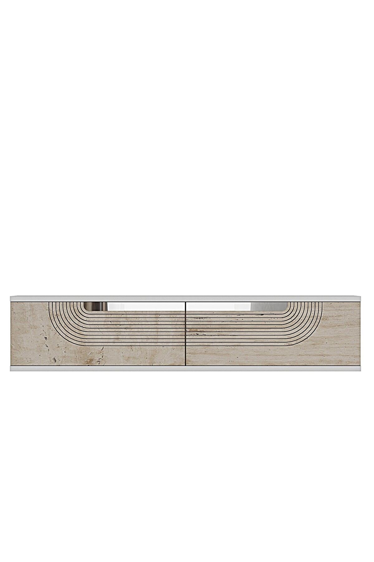 Συρταριέρα 120x25.5x29.6 εκ Λευκό / Travertine / Ασημί 555CHM1607