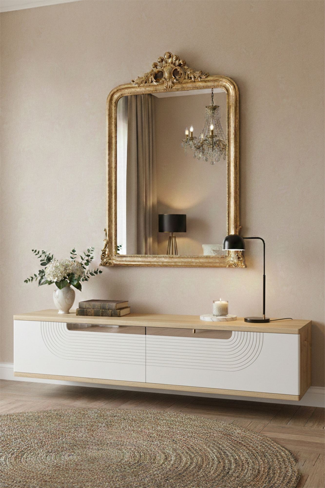 Συρταριέρα 120x25.5x29.6 εκ Δρυς Sapphire / Λευκό / Ασημί 555CHM1609