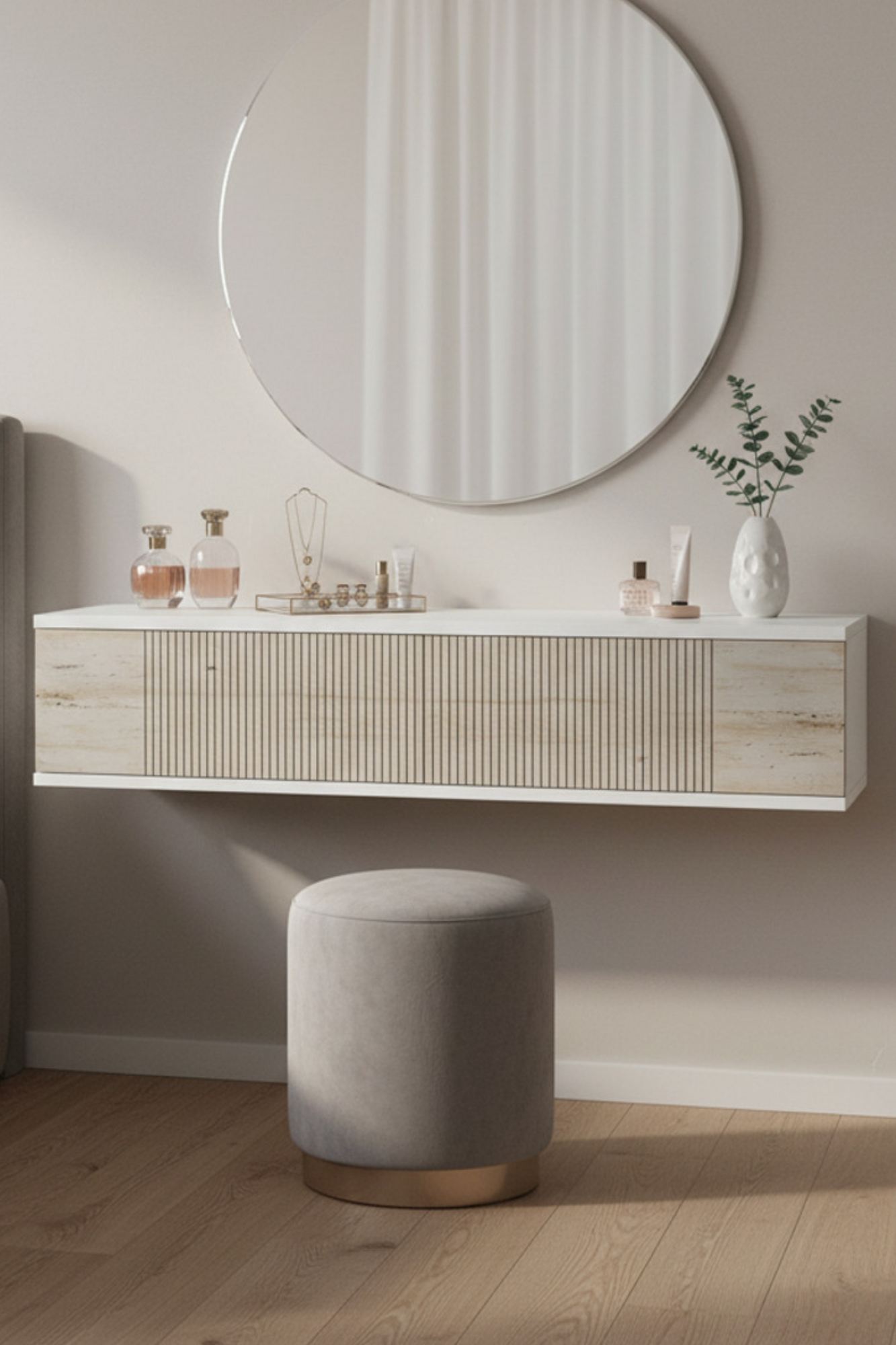 Συρταριέρα 120x25.5x29.6 εκ Λευκό / Travertine 555CHM1612