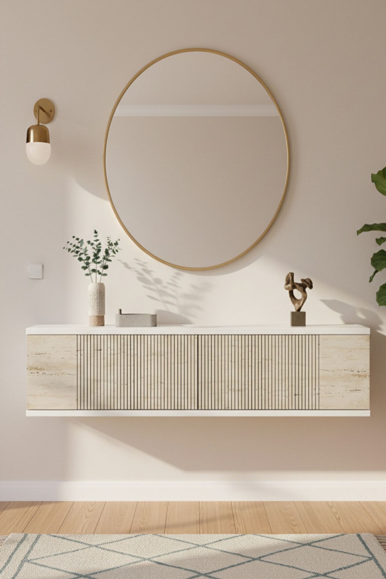 Συρταριέρα 120x25.5x29.6 εκ Λευκό / Travertine 555CHM1612