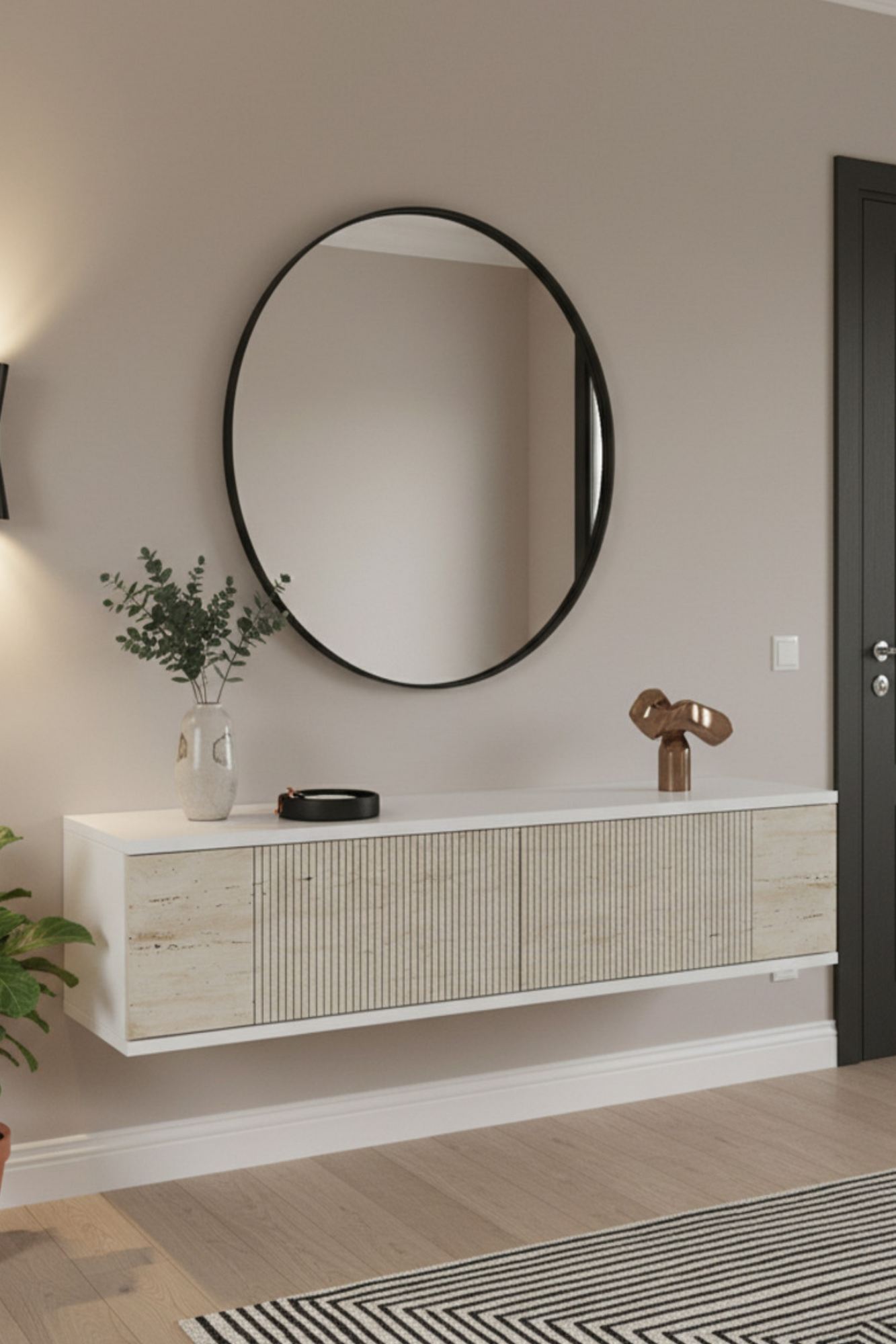 Συρταριέρα 120x25.5x29.6 εκ Λευκό / Travertine 555CHM1612