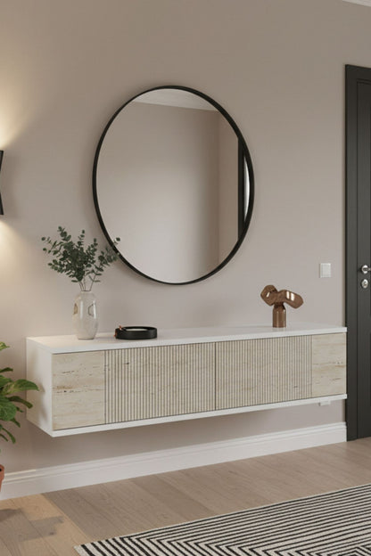 Συρταριέρα 120x25.5x29.6 εκ Λευκό / Travertine 555CHM1612