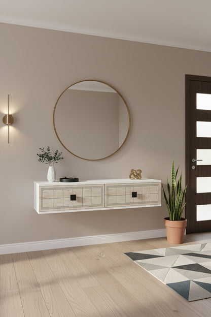 Συρταριέρα 120x25.5x29.6 εκ Λευκό / Travertine 555CHM1616