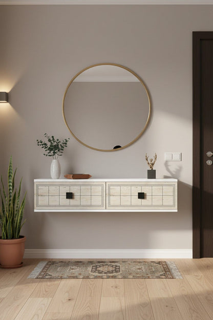 Συρταριέρα 120x25.5x29.6 εκ Λευκό / Travertine 555CHM1616