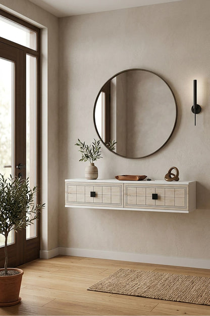 Συρταριέρα 120x25.5x29.6 εκ Λευκό / Travertine 555CHM1616
