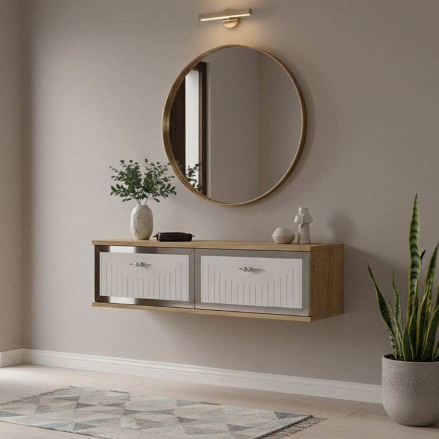 Συρταριέρα 120x25.5x29.6 εκ Δρυς Sapphire / Λευκό / Ασημί 555CHM1623
