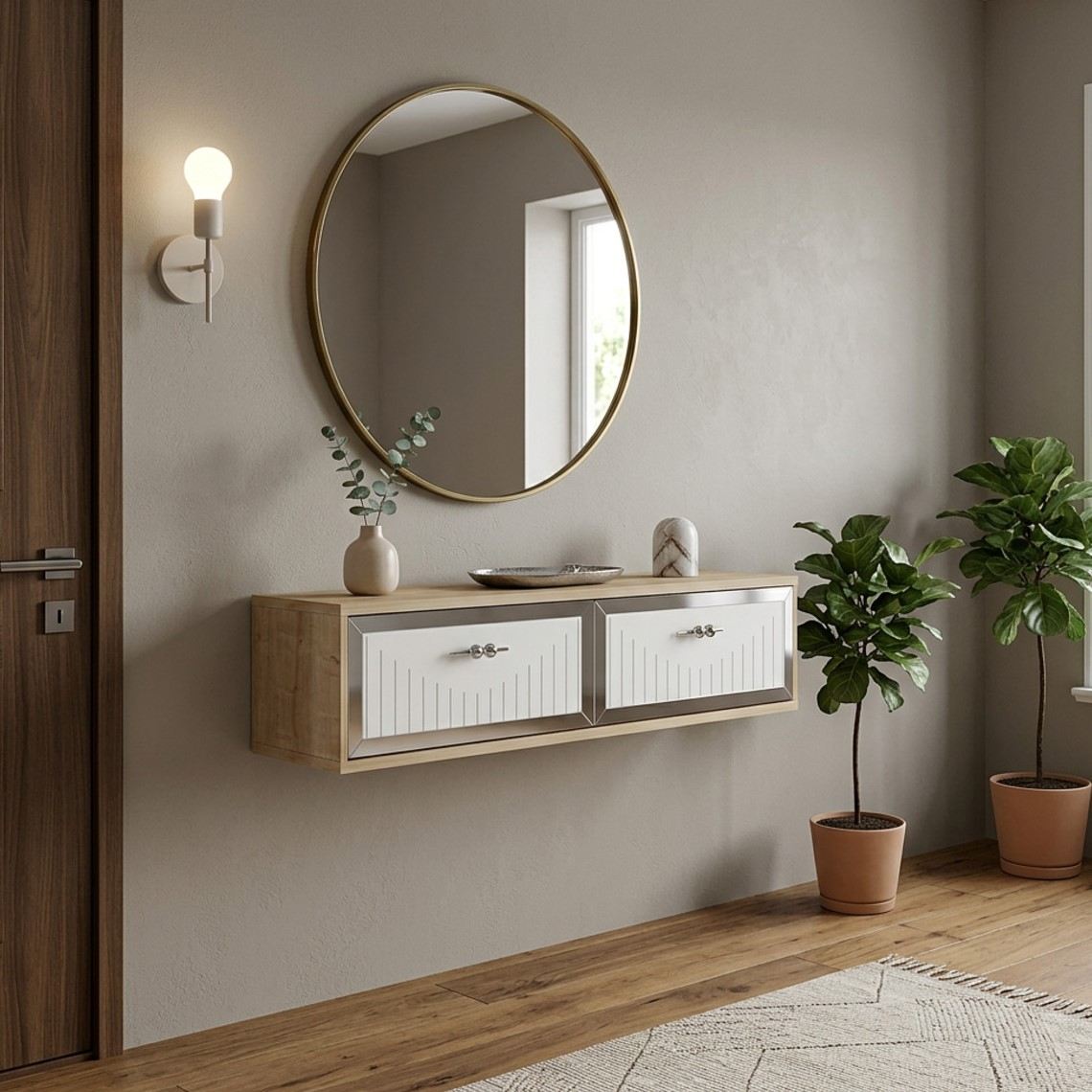 Συρταριέρα 120x25.5x29.6 εκ Δρυς Sapphire / Λευκό / Ασημί 555CHM1623